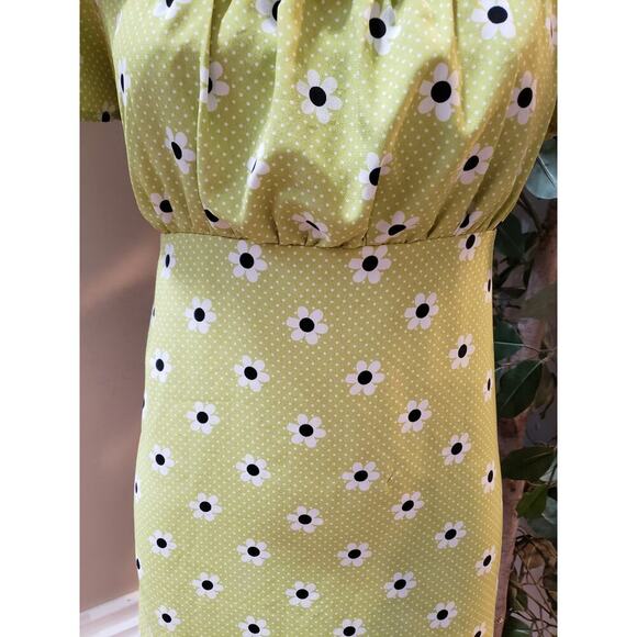 Forever 21 Daisy Dress Women's M Green Polka Dots Pleated Puff Sleeve Back Zip - Picture 8 of 11